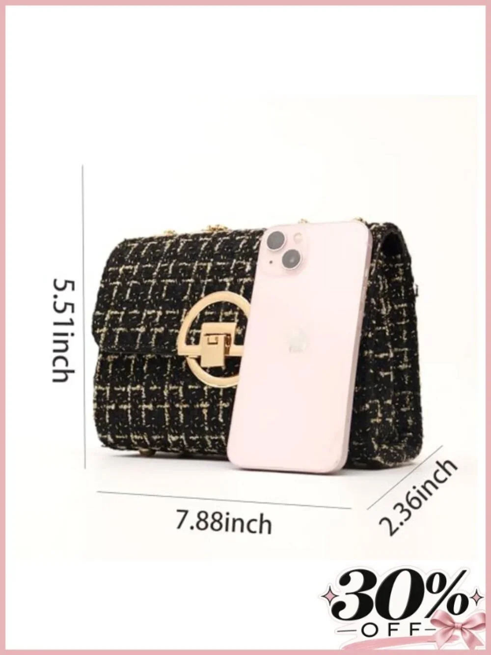 Tweed Chain Quilted Crossbody Evening Bag Clutch Purse